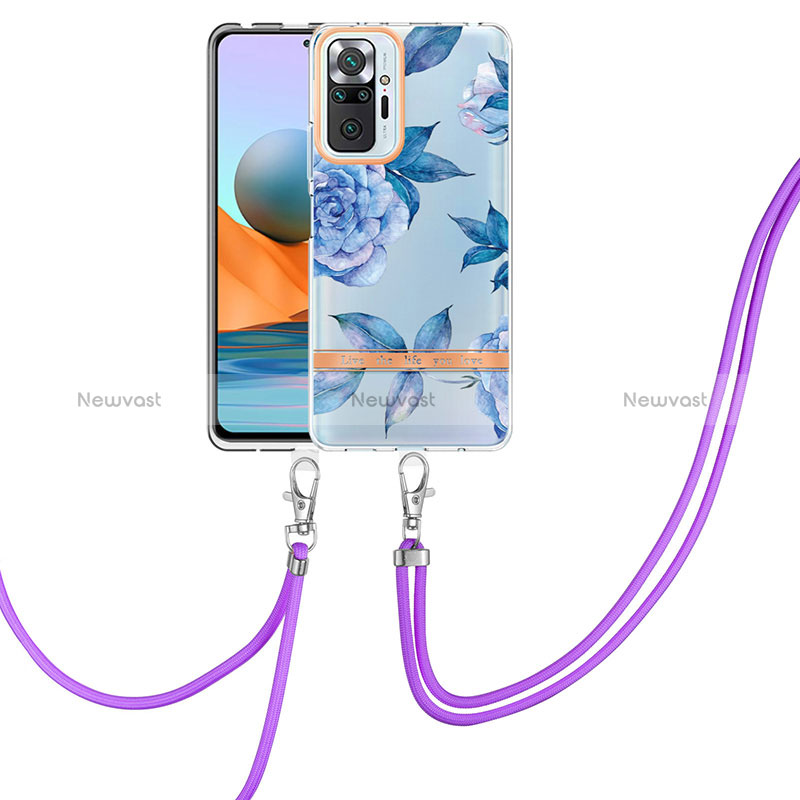 Silicone Candy Rubber Gel Fashionable Pattern Soft Case Cover with Lanyard Strap Y06B for Xiaomi Redmi Note 10 Pro Max Blue