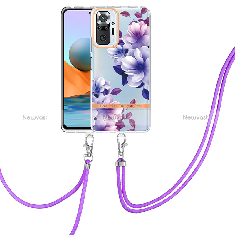 Silicone Candy Rubber Gel Fashionable Pattern Soft Case Cover with Lanyard Strap Y06B for Xiaomi Redmi Note 10 Pro Max Purple