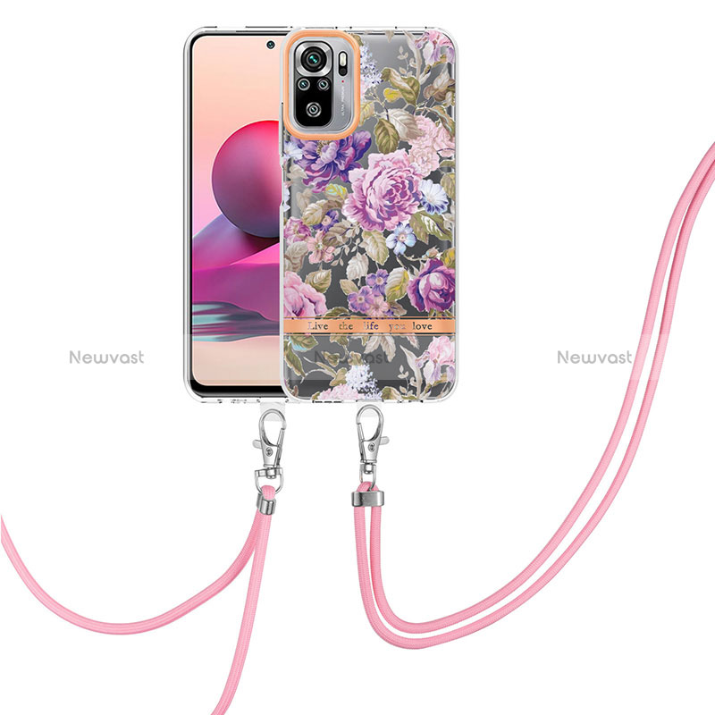 Silicone Candy Rubber Gel Fashionable Pattern Soft Case Cover with Lanyard Strap Y06B for Xiaomi Redmi Note 10S 4G Clove Purple