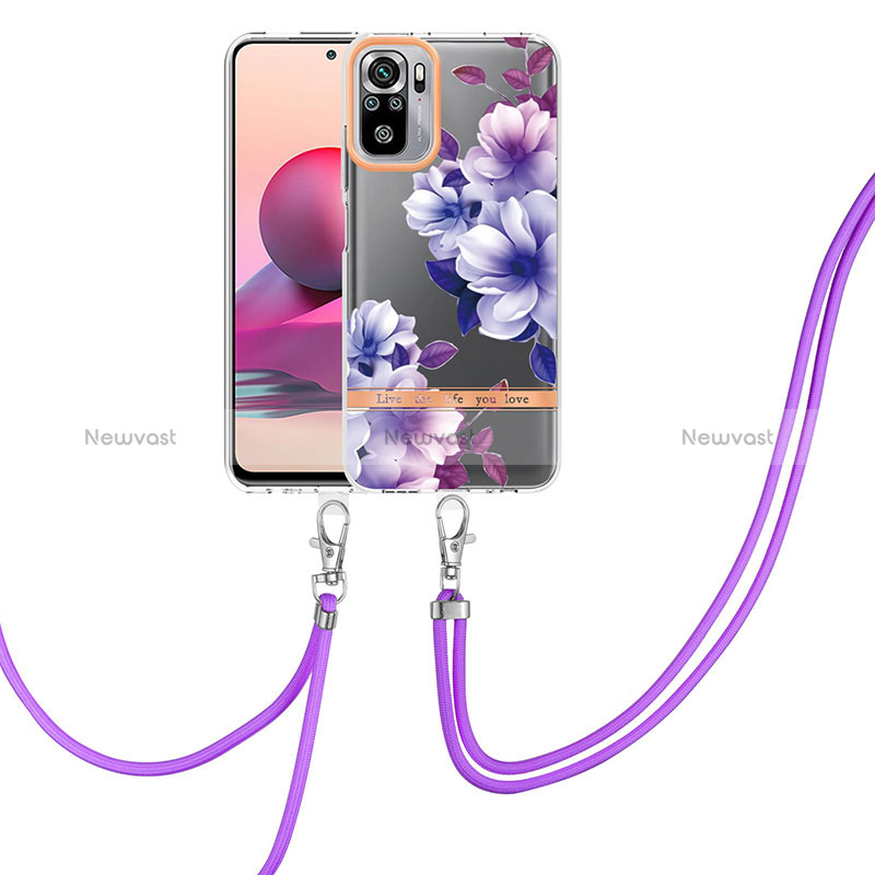 Silicone Candy Rubber Gel Fashionable Pattern Soft Case Cover with Lanyard Strap Y06B for Xiaomi Redmi Note 10S 4G Purple