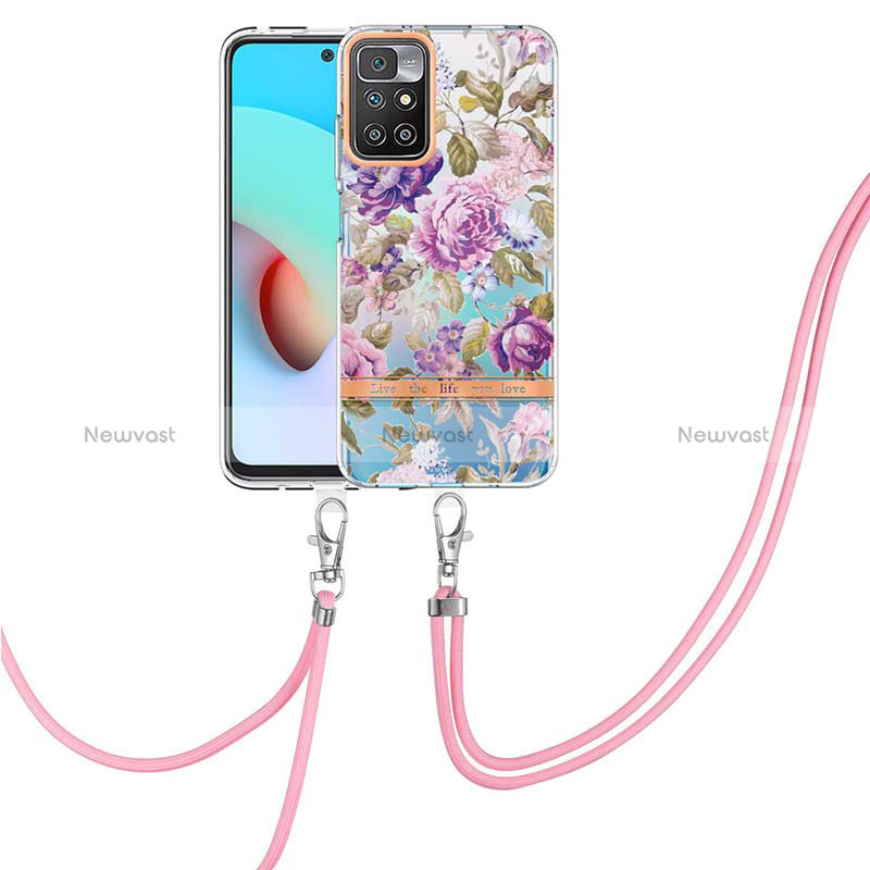 Silicone Candy Rubber Gel Fashionable Pattern Soft Case Cover with Lanyard Strap Y06B for Xiaomi Redmi Note 11 4G (2021) Clove Purple
