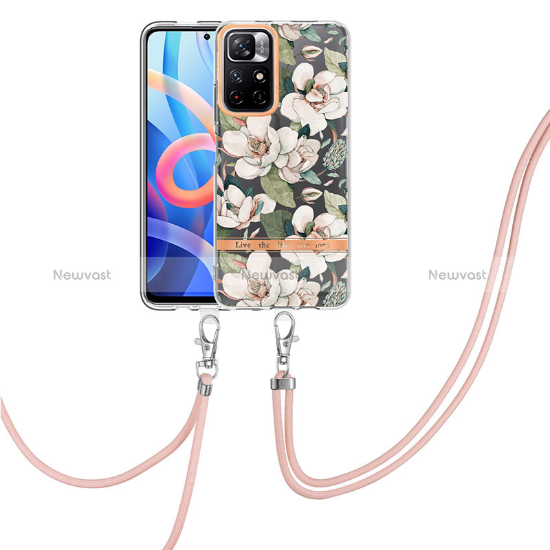 Silicone Candy Rubber Gel Fashionable Pattern Soft Case Cover with Lanyard Strap Y06B for Xiaomi Redmi Note 11 5G White