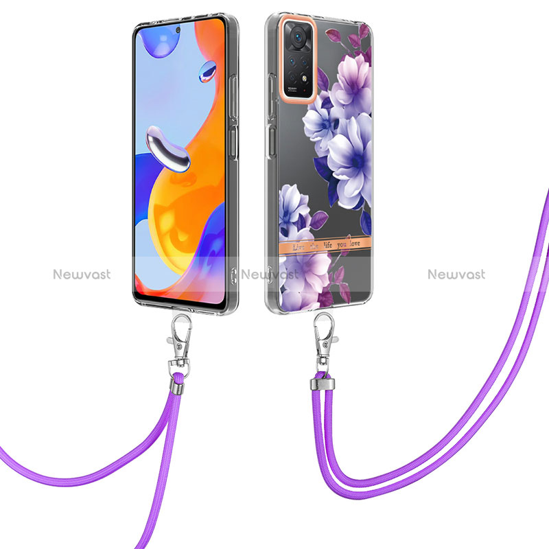 Silicone Candy Rubber Gel Fashionable Pattern Soft Case Cover with Lanyard Strap Y06B for Xiaomi Redmi Note 11 Pro 4G Purple
