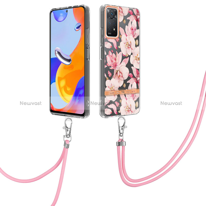 Silicone Candy Rubber Gel Fashionable Pattern Soft Case Cover with Lanyard Strap Y06B for Xiaomi Redmi Note 11 Pro 5G Pink