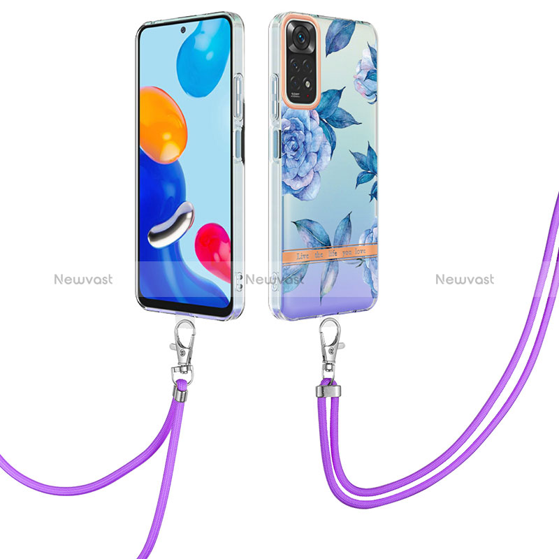 Silicone Candy Rubber Gel Fashionable Pattern Soft Case Cover with Lanyard Strap Y06B for Xiaomi Redmi Note 11S 4G Blue