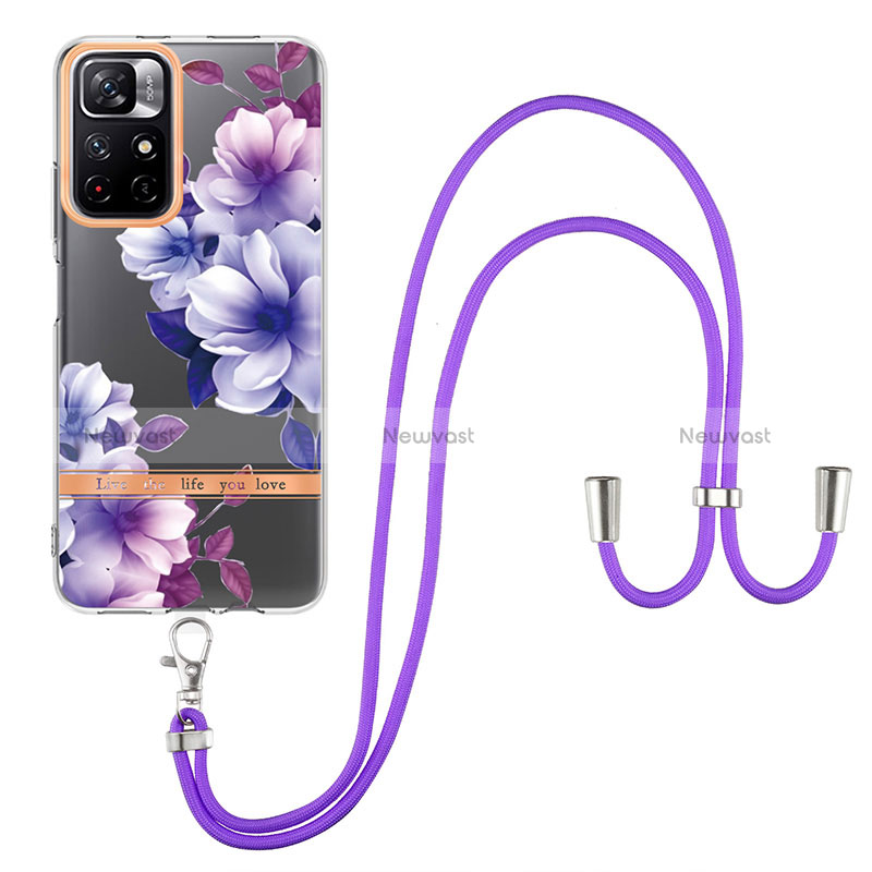 Silicone Candy Rubber Gel Fashionable Pattern Soft Case Cover with Lanyard Strap Y06B for Xiaomi Redmi Note 11T 5G