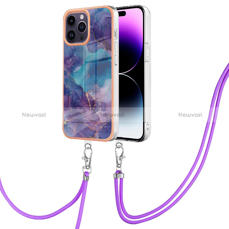 Silicone Candy Rubber Gel Fashionable Pattern Soft Case Cover with Lanyard Strap Y07B for Apple iPhone 13 Pro