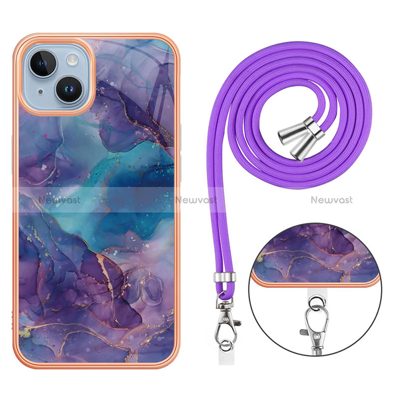 Silicone Candy Rubber Gel Fashionable Pattern Soft Case Cover with Lanyard Strap Y07B for Apple iPhone 14