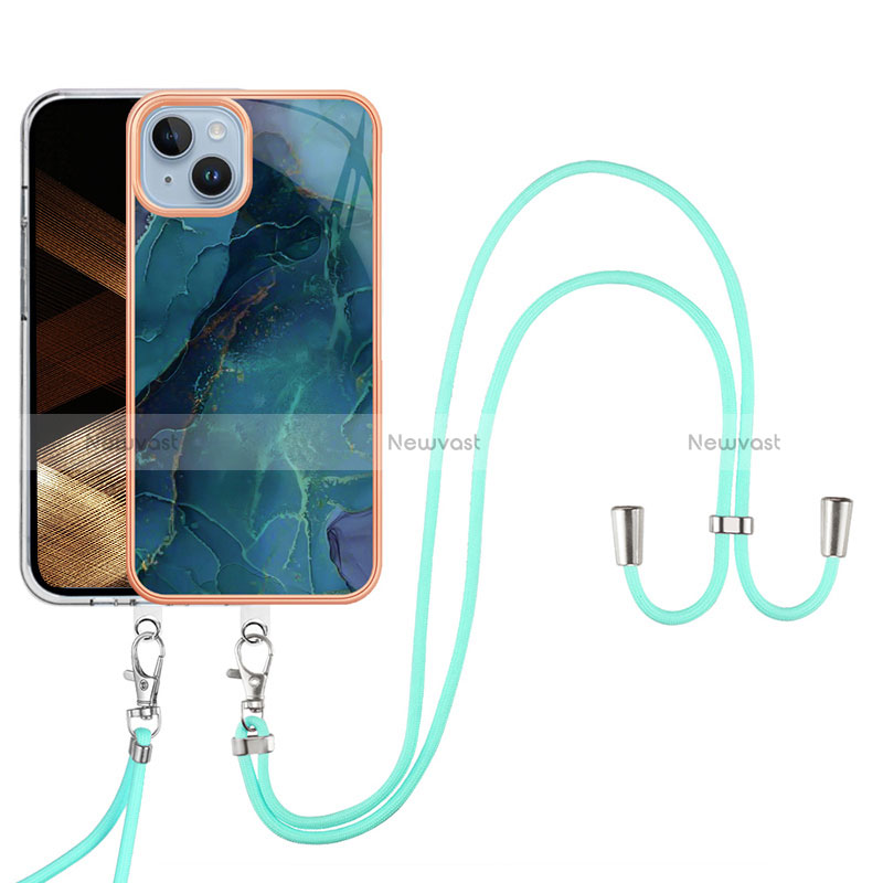 Silicone Candy Rubber Gel Fashionable Pattern Soft Case Cover with Lanyard Strap Y07B for Apple iPhone 14