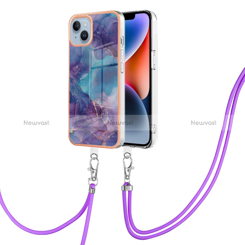 Silicone Candy Rubber Gel Fashionable Pattern Soft Case Cover with Lanyard Strap Y07B for Apple iPhone 14 Plus