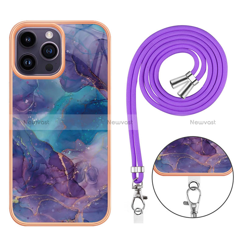 Silicone Candy Rubber Gel Fashionable Pattern Soft Case Cover with Lanyard Strap Y07B for Apple iPhone 14 Pro Max