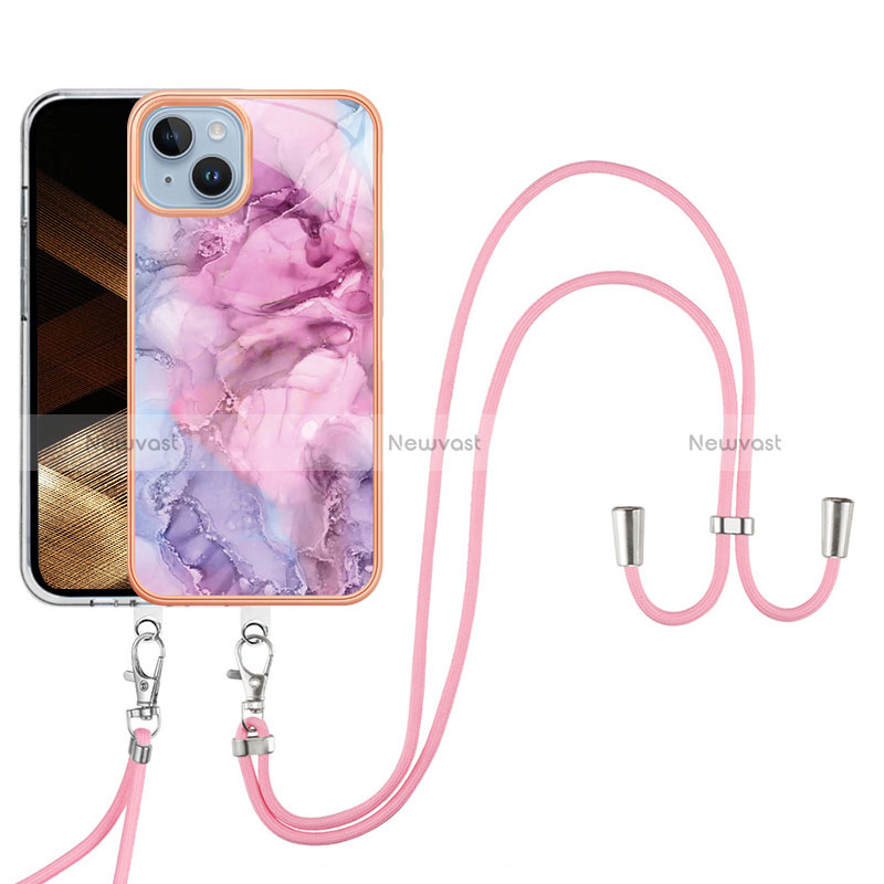 Silicone Candy Rubber Gel Fashionable Pattern Soft Case Cover with Lanyard Strap Y07B for Apple iPhone 15