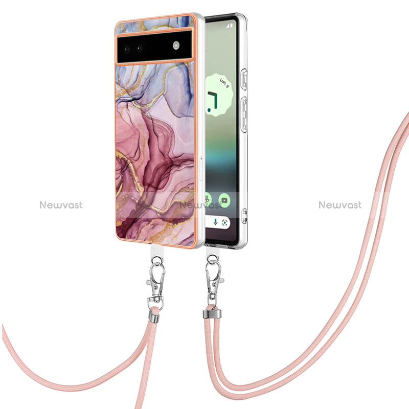 Silicone Candy Rubber Gel Fashionable Pattern Soft Case Cover with Lanyard Strap Y07B for Google Pixel 6a 5G