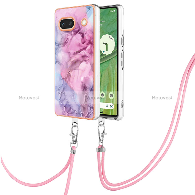 Silicone Candy Rubber Gel Fashionable Pattern Soft Case Cover with Lanyard Strap Y07B for Google Pixel 7a 5G