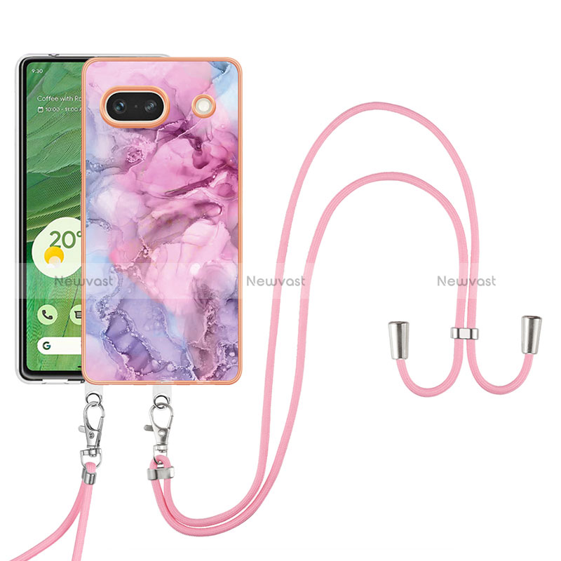 Silicone Candy Rubber Gel Fashionable Pattern Soft Case Cover with Lanyard Strap Y07B for Google Pixel 7a 5G