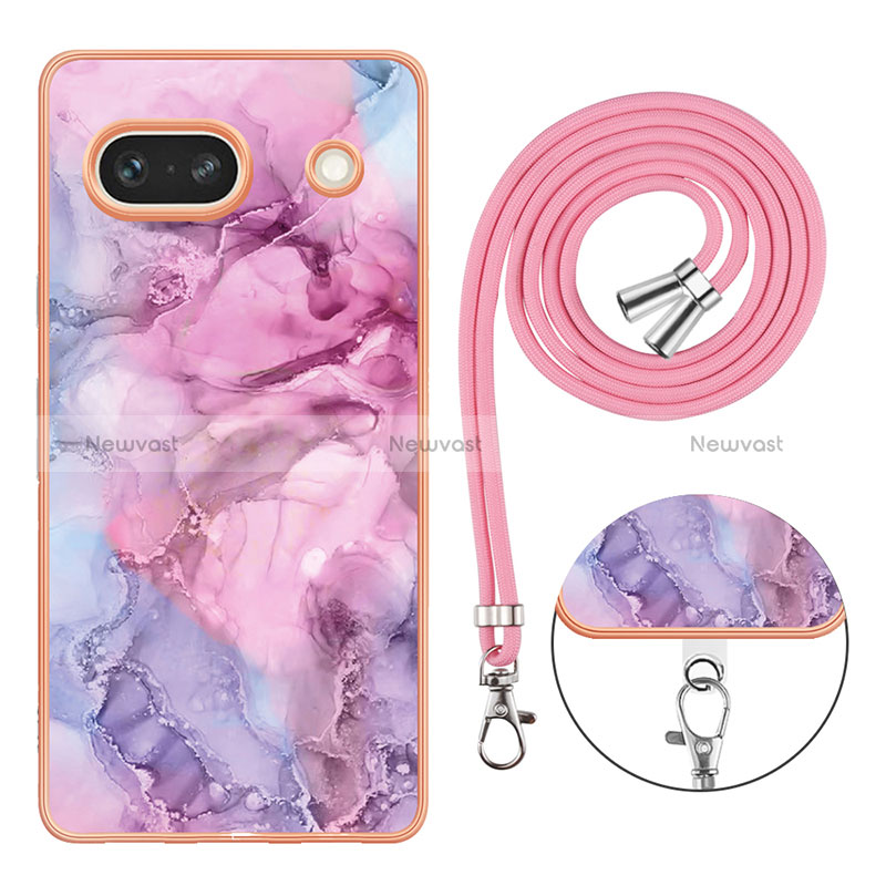 Silicone Candy Rubber Gel Fashionable Pattern Soft Case Cover with Lanyard Strap Y07B for Google Pixel 7a 5G