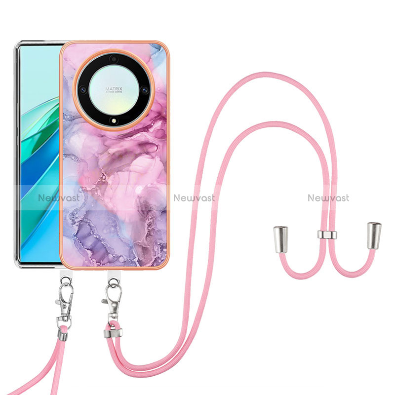 Silicone Candy Rubber Gel Fashionable Pattern Soft Case Cover with Lanyard Strap Y07B for Huawei Honor Magic5 Lite 5G