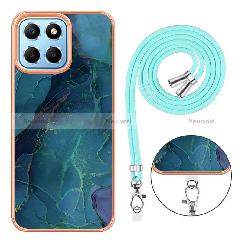 Silicone Candy Rubber Gel Fashionable Pattern Soft Case Cover with Lanyard Strap Y07B for Huawei Honor X6 5G