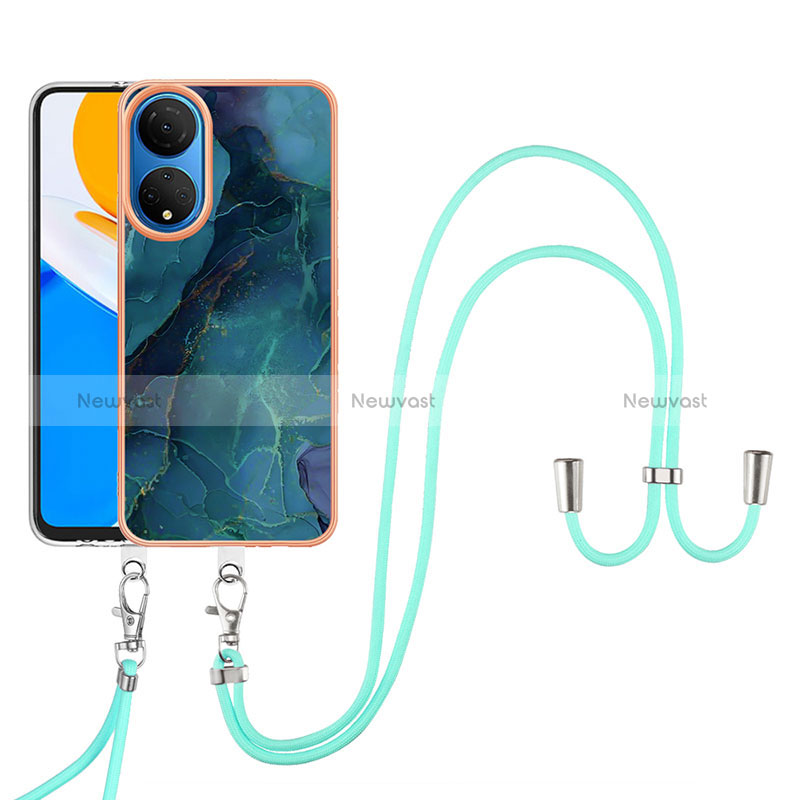 Silicone Candy Rubber Gel Fashionable Pattern Soft Case Cover with Lanyard Strap Y07B for Huawei Honor X7 Green