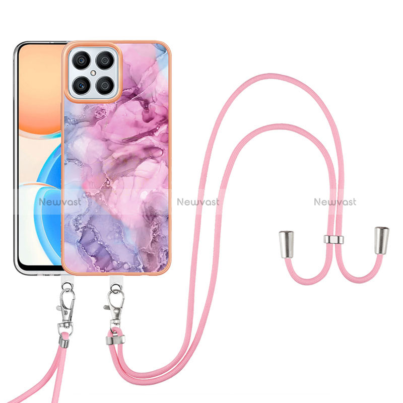 Silicone Candy Rubber Gel Fashionable Pattern Soft Case Cover with Lanyard Strap Y07B for Huawei Honor X8 4G