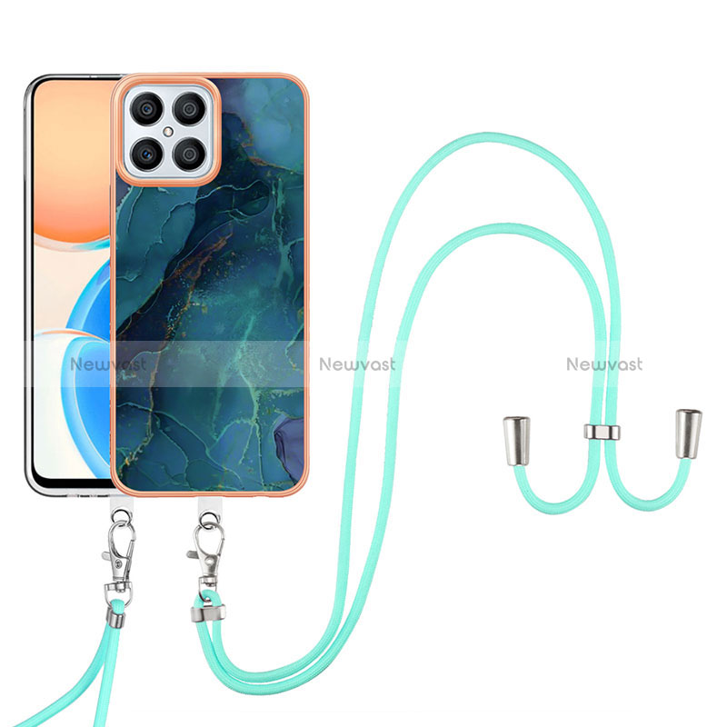 Silicone Candy Rubber Gel Fashionable Pattern Soft Case Cover with Lanyard Strap Y07B for Huawei Honor X8 4G