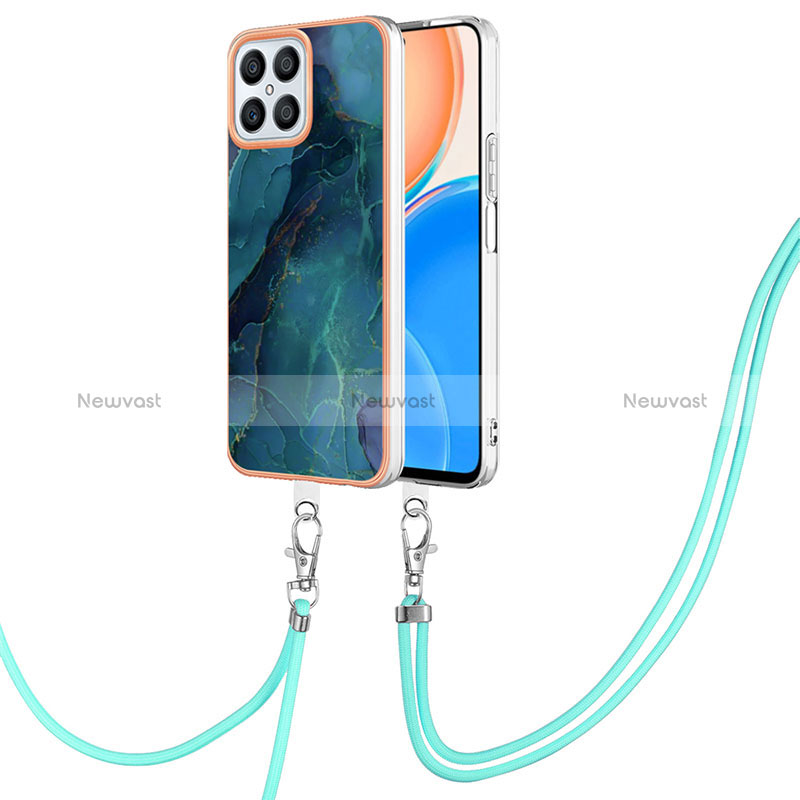 Silicone Candy Rubber Gel Fashionable Pattern Soft Case Cover with Lanyard Strap Y07B for Huawei Honor X8 4G