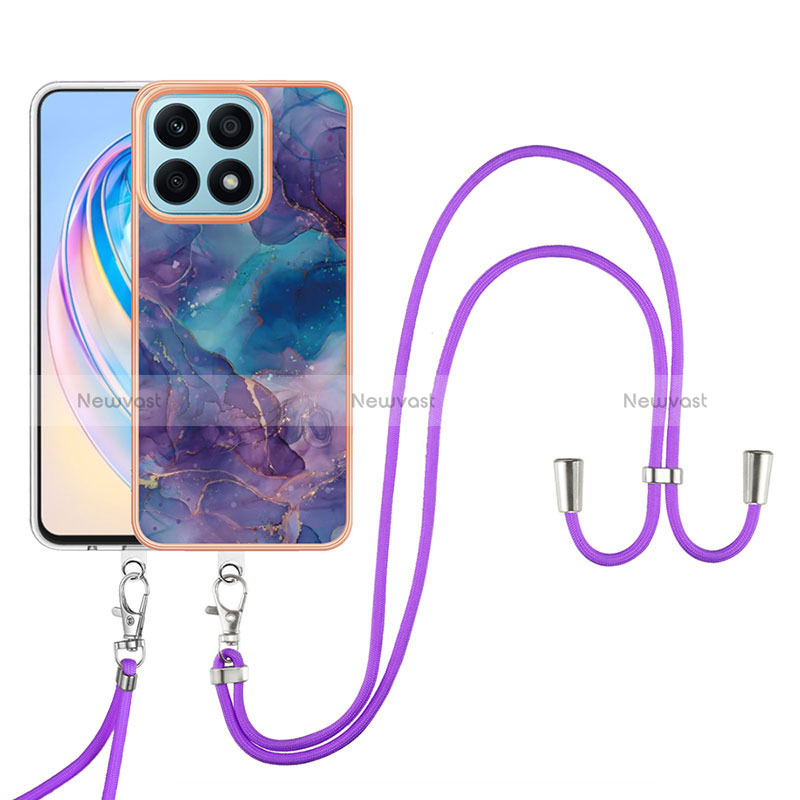 Silicone Candy Rubber Gel Fashionable Pattern Soft Case Cover with Lanyard Strap Y07B for Huawei Honor X8a 4G