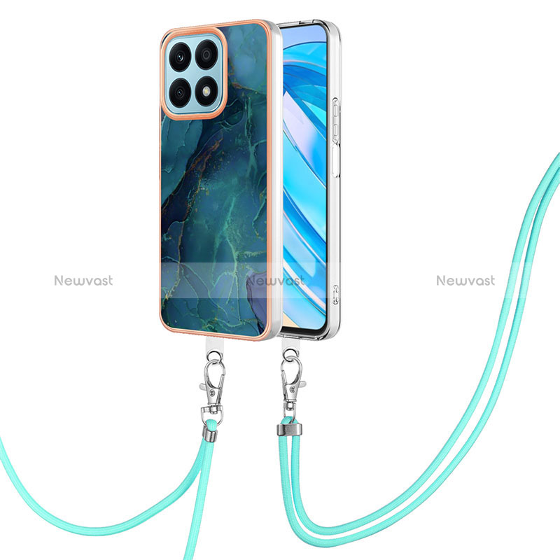 Silicone Candy Rubber Gel Fashionable Pattern Soft Case Cover with Lanyard Strap Y07B for Huawei Honor X8a 4G