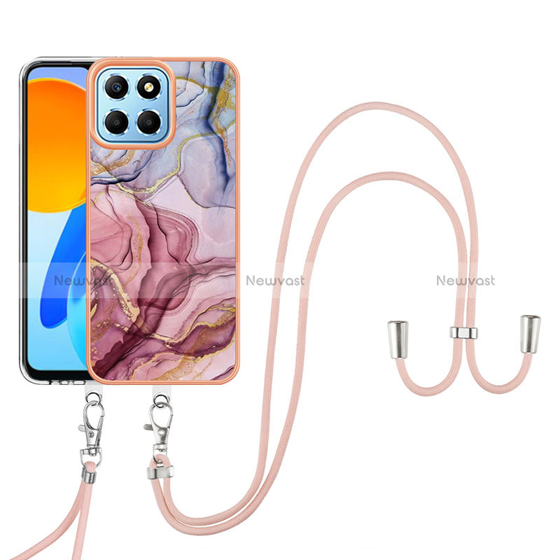 Silicone Candy Rubber Gel Fashionable Pattern Soft Case Cover with Lanyard Strap Y07B for Huawei Honor X8a 5G