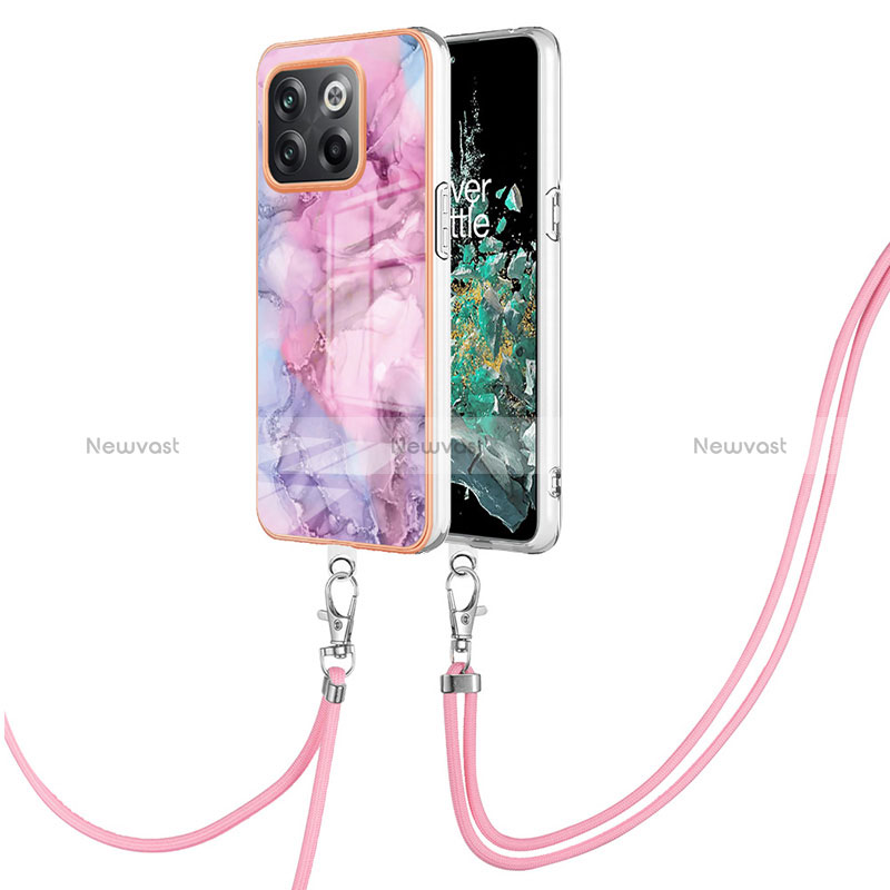 Silicone Candy Rubber Gel Fashionable Pattern Soft Case Cover with Lanyard Strap Y07B for OnePlus 10T 5G