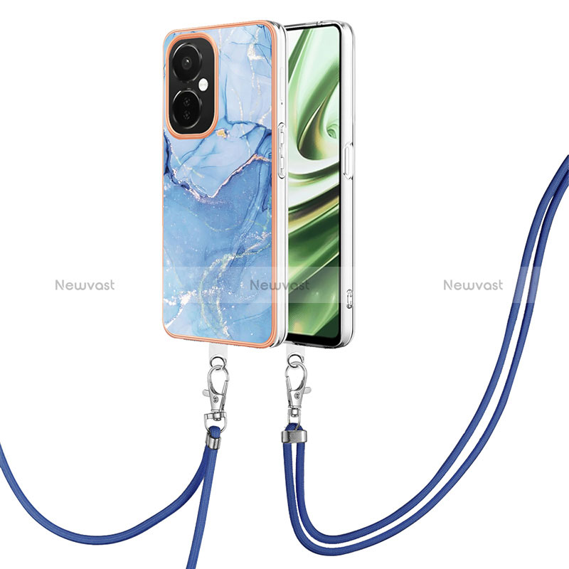 Silicone Candy Rubber Gel Fashionable Pattern Soft Case Cover with Lanyard Strap Y07B for OnePlus Nord CE 3 5G Blue