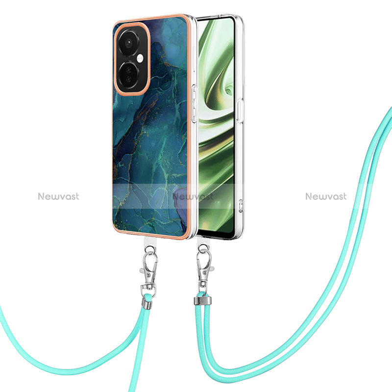 Silicone Candy Rubber Gel Fashionable Pattern Soft Case Cover with Lanyard Strap Y07B for OnePlus Nord CE 3 5G Green