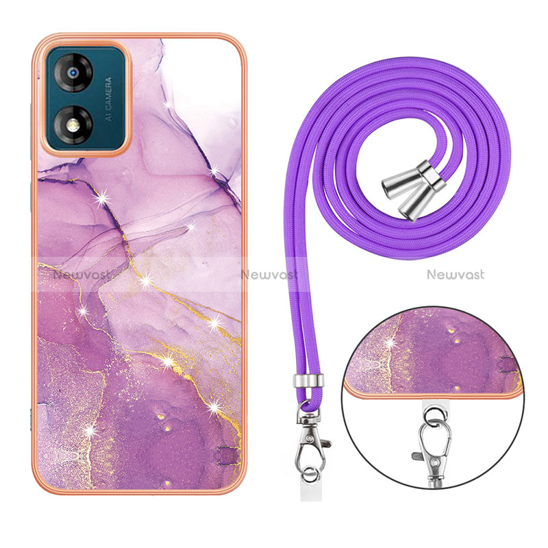 Silicone Candy Rubber Gel Fashionable Pattern Soft Case Cover with Lanyard Strap YB1 for Motorola Moto E13