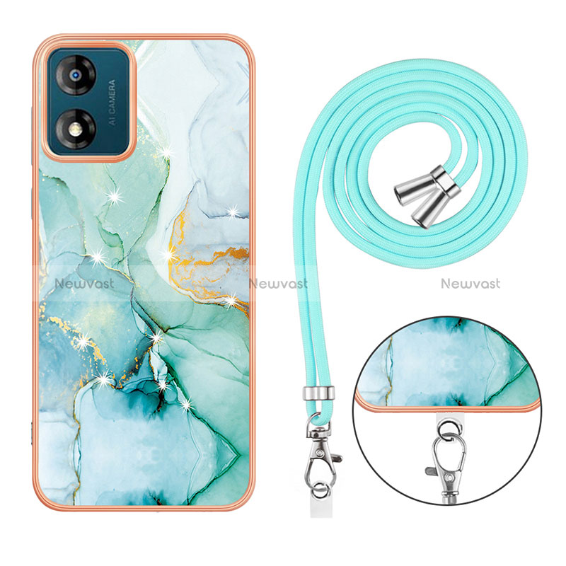 Silicone Candy Rubber Gel Fashionable Pattern Soft Case Cover with Lanyard Strap YB1 for Motorola Moto E13