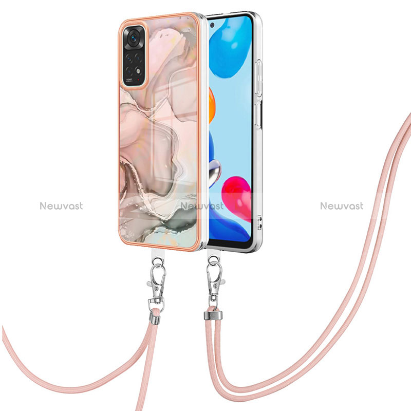 Silicone Candy Rubber Gel Fashionable Pattern Soft Case Cover with Lanyard Strap YB1 for Xiaomi Redmi Note 11 4G (2022) Pink