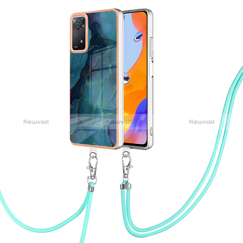 Silicone Candy Rubber Gel Fashionable Pattern Soft Case Cover with Lanyard Strap YB1 for Xiaomi Redmi Note 11 Pro 4G Green