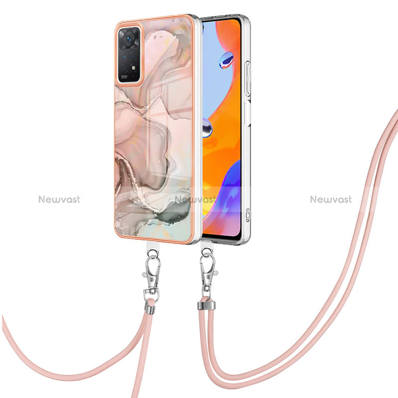 Silicone Candy Rubber Gel Fashionable Pattern Soft Case Cover with Lanyard Strap YB1 for Xiaomi Redmi Note 11 Pro 4G Pink