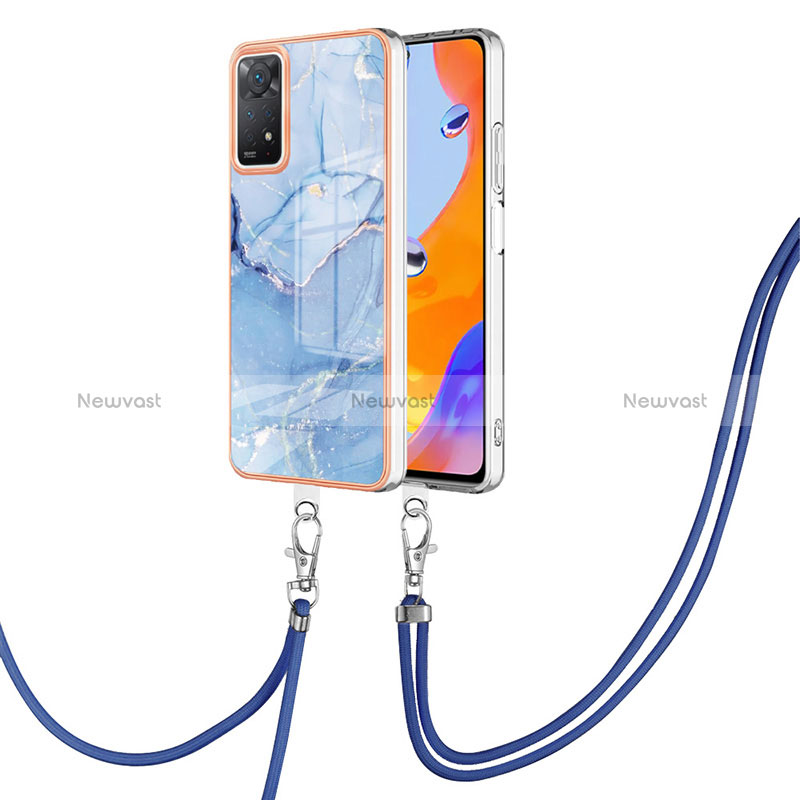 Silicone Candy Rubber Gel Fashionable Pattern Soft Case Cover with Lanyard Strap YB1 for Xiaomi Redmi Note 11 Pro 5G Blue