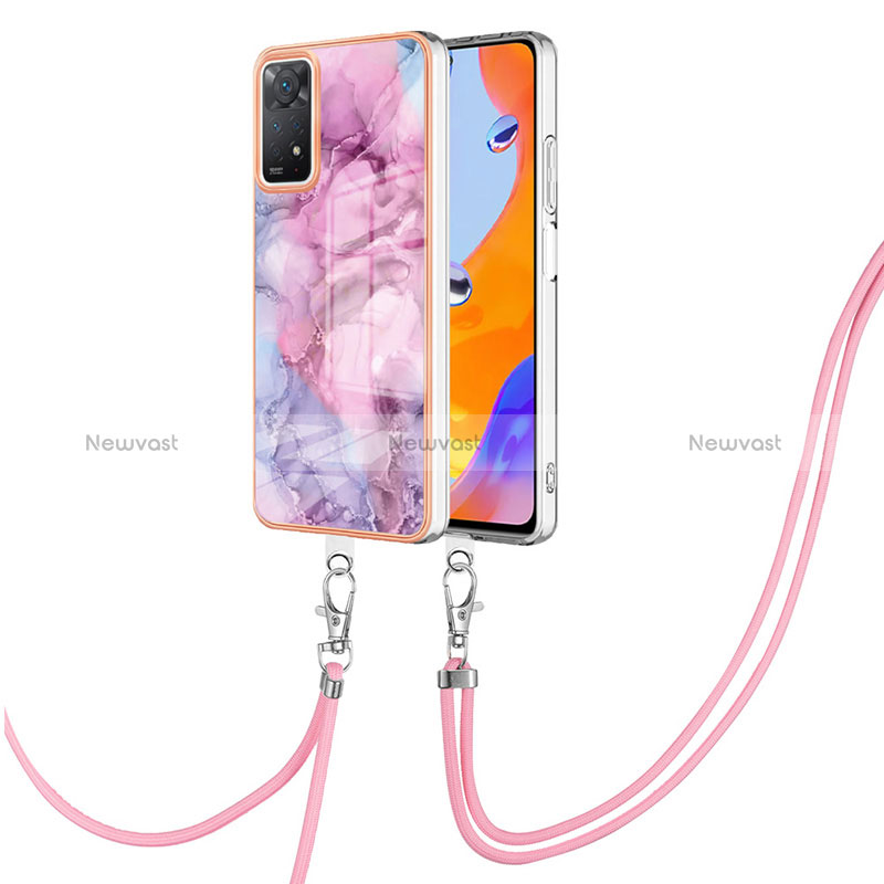 Silicone Candy Rubber Gel Fashionable Pattern Soft Case Cover with Lanyard Strap YB1 for Xiaomi Redmi Note 11 Pro 5G Clove Purple