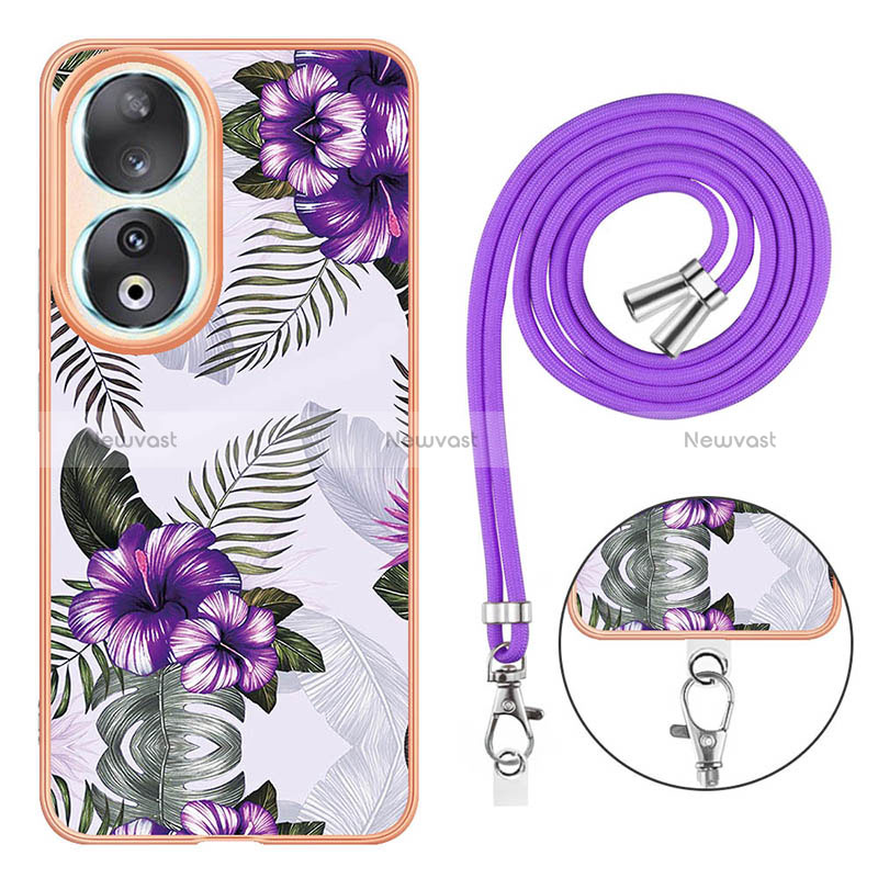 Silicone Candy Rubber Gel Fashionable Pattern Soft Case Cover with Lanyard Strap YB3 for Huawei Honor 90 5G