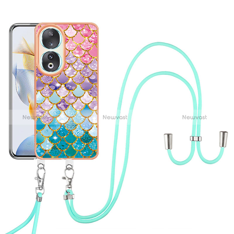 Silicone Candy Rubber Gel Fashionable Pattern Soft Case Cover with Lanyard Strap YB3 for Huawei Honor 90 5G