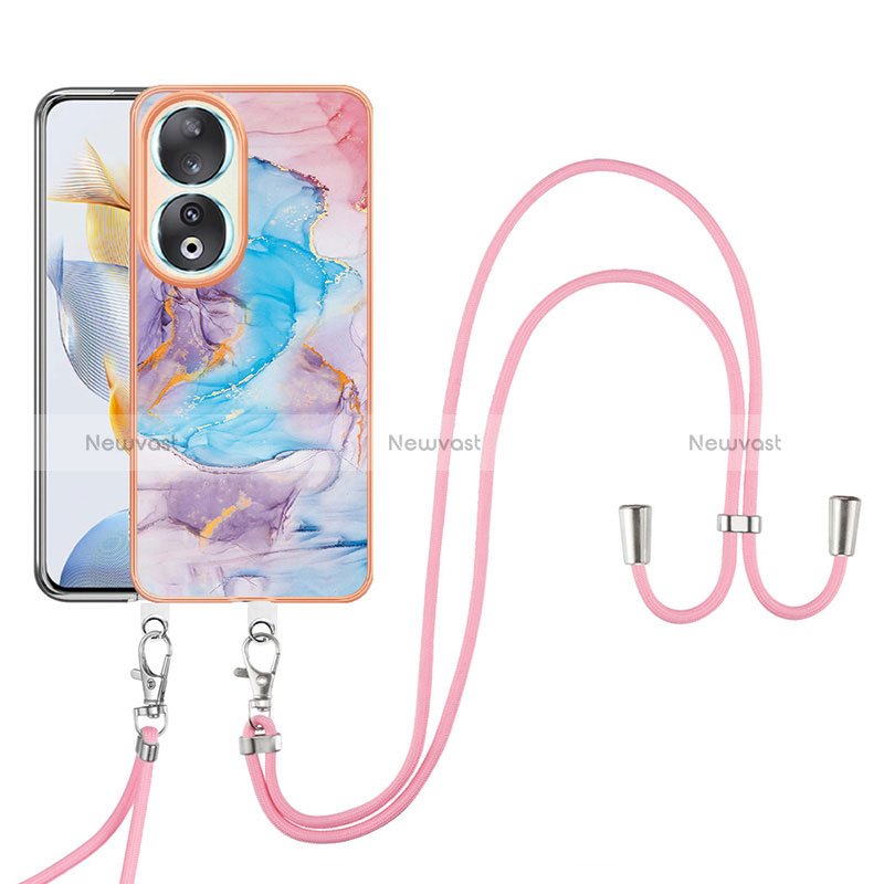 Silicone Candy Rubber Gel Fashionable Pattern Soft Case Cover with Lanyard Strap YB3 for Huawei Honor 90 5G