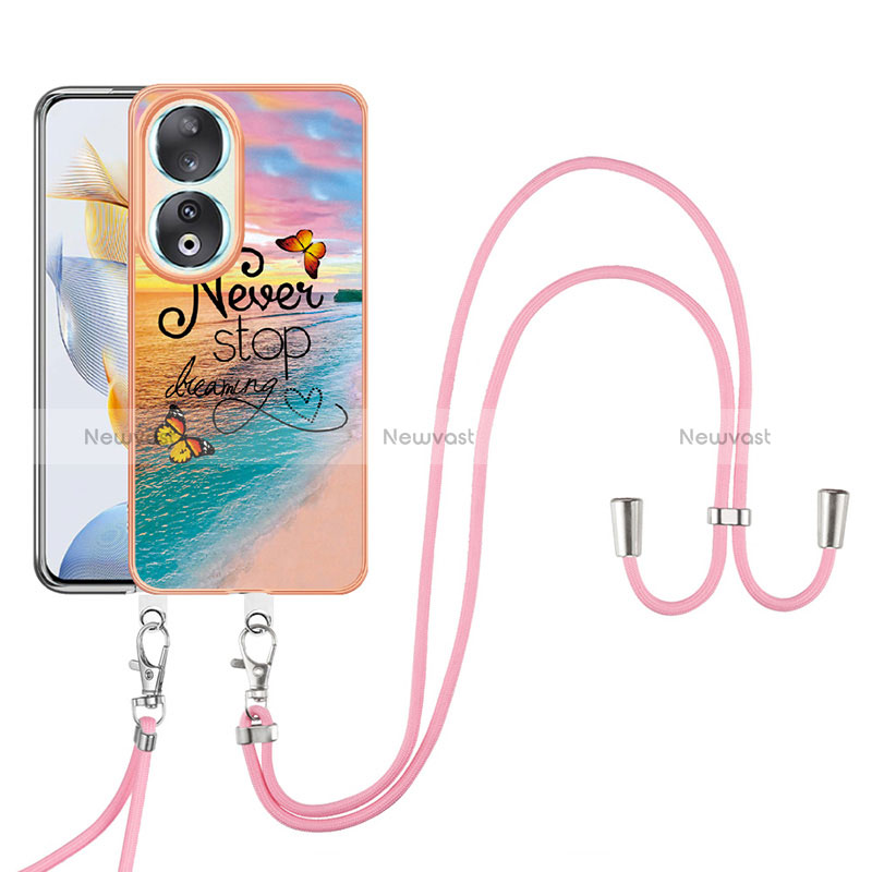 Silicone Candy Rubber Gel Fashionable Pattern Soft Case Cover with Lanyard Strap YB3 for Huawei Honor 90 5G