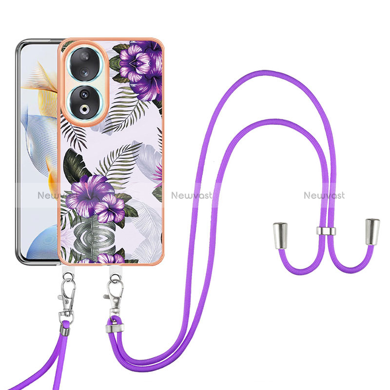 Silicone Candy Rubber Gel Fashionable Pattern Soft Case Cover with Lanyard Strap YB3 for Huawei Honor 90 5G