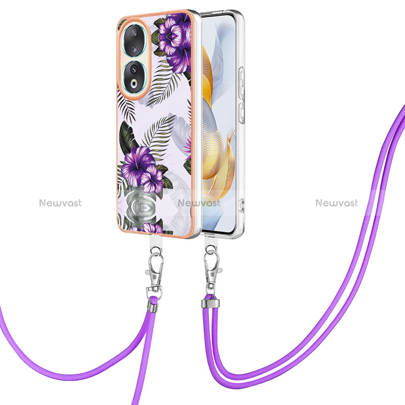 Silicone Candy Rubber Gel Fashionable Pattern Soft Case Cover with Lanyard Strap YB3 for Huawei Honor 90 5G