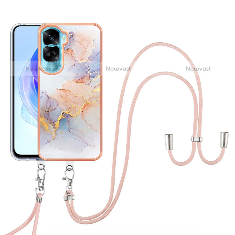 Silicone Candy Rubber Gel Fashionable Pattern Soft Case Cover with Lanyard Strap YB3 for Huawei Honor 90 Lite 5G