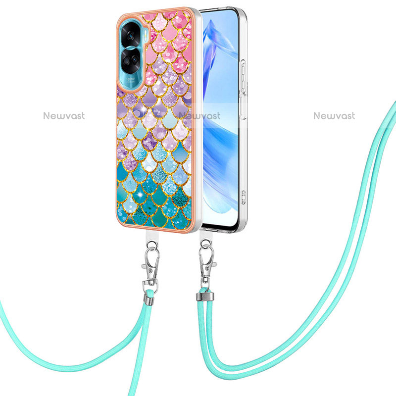 Silicone Candy Rubber Gel Fashionable Pattern Soft Case Cover with Lanyard Strap YB3 for Huawei Honor 90 Lite 5G