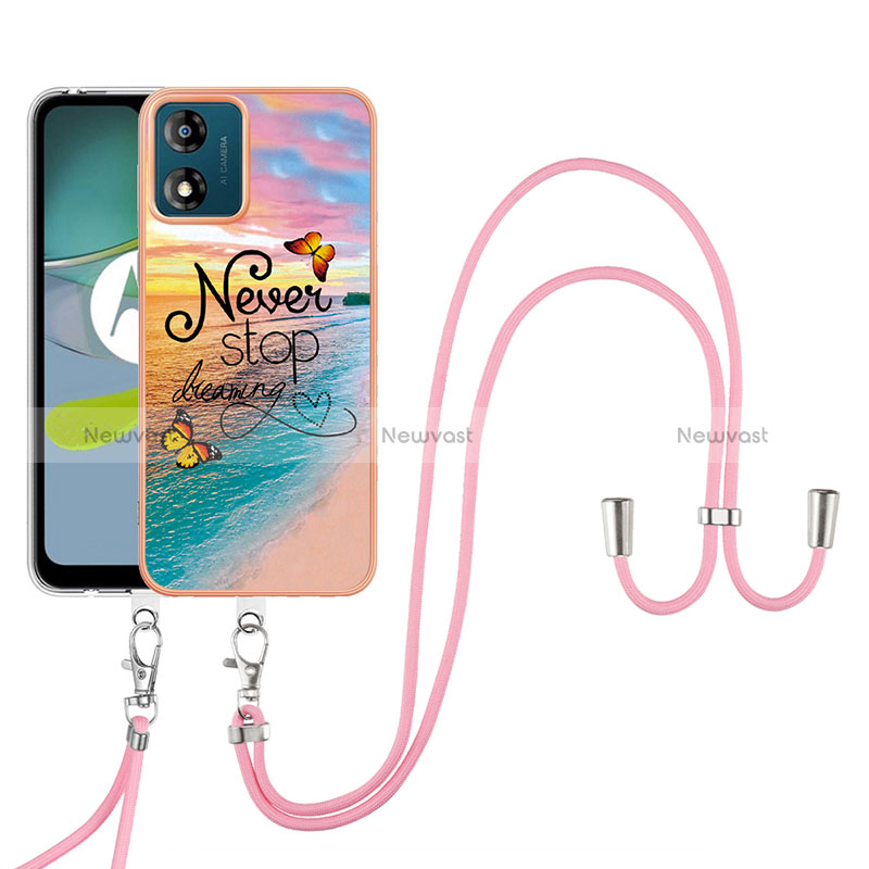 Silicone Candy Rubber Gel Fashionable Pattern Soft Case Cover with Lanyard Strap YB3 for Motorola Moto E13