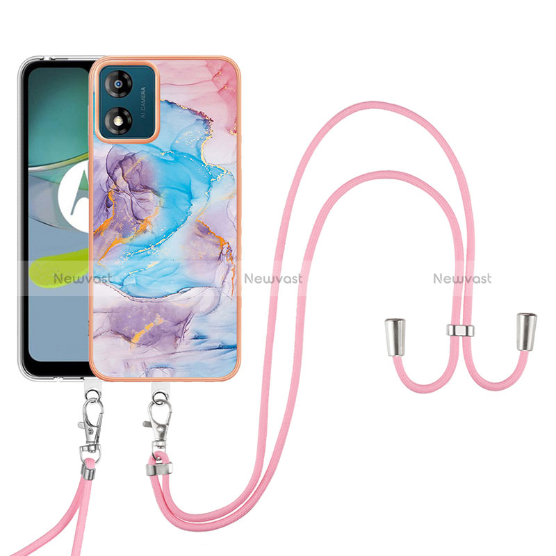 Silicone Candy Rubber Gel Fashionable Pattern Soft Case Cover with Lanyard Strap YB3 for Motorola Moto E13