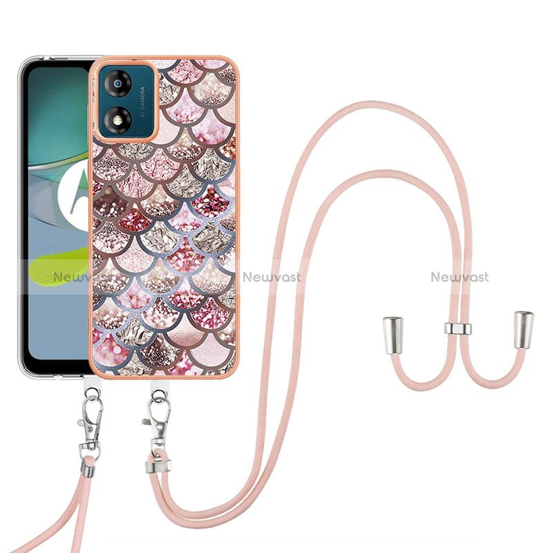 Silicone Candy Rubber Gel Fashionable Pattern Soft Case Cover with Lanyard Strap YB3 for Motorola Moto E13